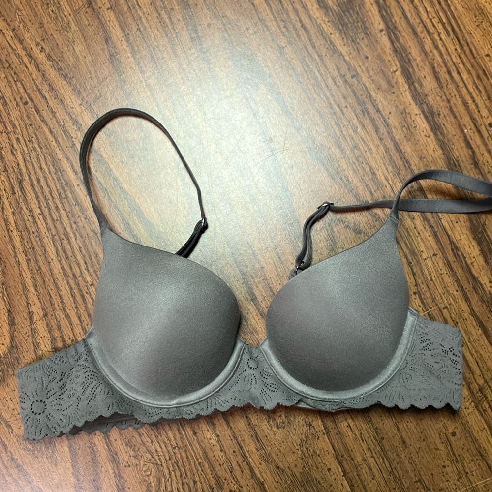 Aerie 34AA sunnie lace demi push-up underwire bra in grey